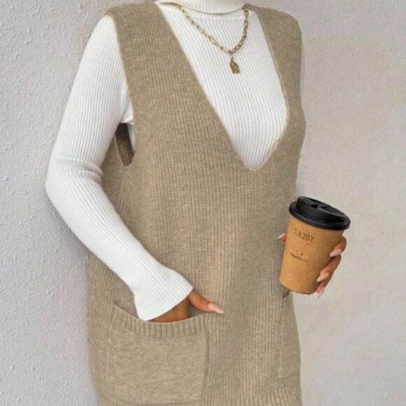 Calvaya Beige Sleeveless Knit Long Sweater Vest size Large - Picture 2 of 11
